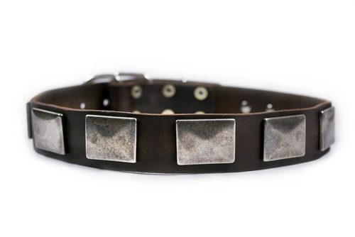 Handmade Classic Rolled Leather Dog Collar - Brown, 14", Nickel Hardware (USA)